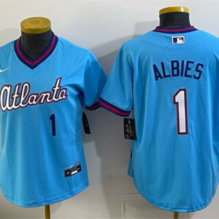 Women's Atlanta Braves #1 Ozzie Albies Powder Blue 2026 City Connect Stadium Stitched Baseball Jersey(Run Small)