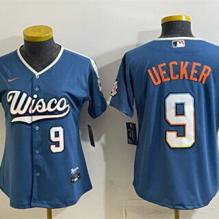 Women's Milwaukee Brewers #9 Bob Uecker Mineral Blue 2026 City Connect Stadium Stitched Baseball Jersey(Run Small)
