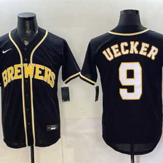 Men's Milwaukee Brewers #9 Bob Uecker 2026 Fashion Replica Black Out Stitched Baseball Jersey