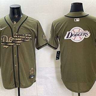 Men's Los Angeles Dodgers Team Big Logo Olive 2026 Armed Forces Day Stitched Baseball Jersey