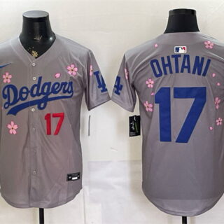 Men's Los Angeles Dodgers #17 Shohei Ohtani Grey 2025 Tokyo Series Limited Stitched Baseball Jersey