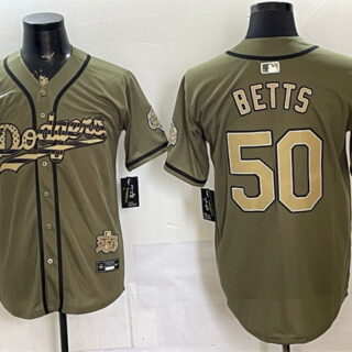 Men's Los Angeles Dodgers #50 Mookie Betts Olive 2026 Armed Forces Day Stitched Baseball Jersey