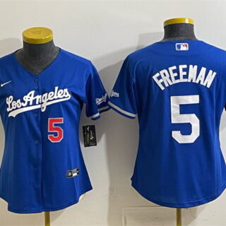 Women's Los Angeles Dodgers #5 Freddie Freeman Royal Alternate Stadium Stitched Baseball Jersey(Run Small)