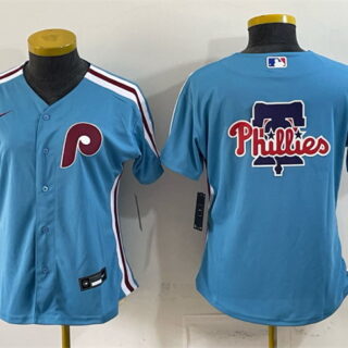 Women's Philadelphia Phillies Team Big Logo Blue Stitched Baseball Jersey(Run Small)