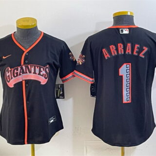 Women's San Francisco Giants #1 Luis Arraez Black 2026 Alternate Stadium Stitched Baseball Jersey(Run Small)