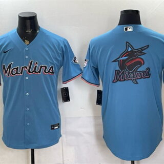Men's Miami Marlins Blue Team Big Logo Cool Base Stitched Baseball Jersey