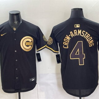 Men's Chicago Cubs #4 Pete Crow-Armstrong Black Gold 150th Anniversary Patch Stitched Baseball Jersey