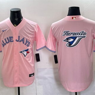 Men's Toronto Blue Jays Team Big Logo Pink 50 Seasons Patch Stitched Baseball Jersey