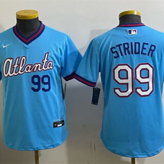 Youth Atlanta Braves #99 Spencer Strider Powder Blue 2026 City Connect Stadium Stitched Baseball Jersey