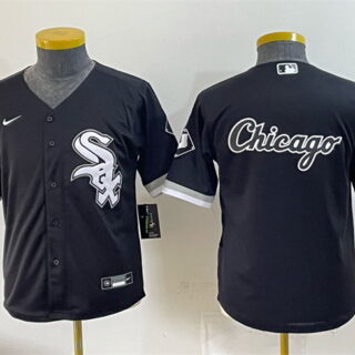 Youth Chicago White Sox Team Big Logo Black Stitched Baseball Jersey 001