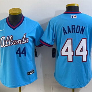 Women's Atlanta Braves #44 Hank Aaron Powder Blue 2026 City Connect Stadium Stitched Baseball Jersey(Run Small)
