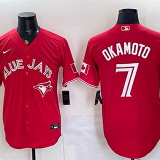 Men's Toronto Blue Jays #7 Kazuma Okamoto Red 50 Seasons Patch Stitched Baseball Jersey