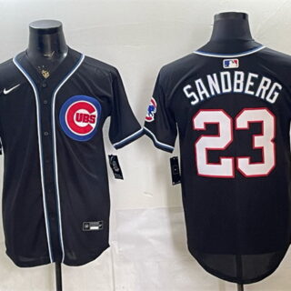 Men's Chicago Cubs #23 Ryne Sandberg 150th Anniversary Black Out Style Vapor Premier Limited Stitched Baseball Jersey