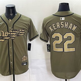 Men's Los Angeles Dodgers #22 Clayton Kershaw Olive 2026 Armed Forces Day Stitched Baseball Jersey