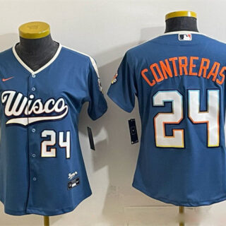 Women's Milwaukee Brewers #24 William Contreras Mineral Blue 2026 City Connect Stadium Stitched Baseball Jersey(Run Small)