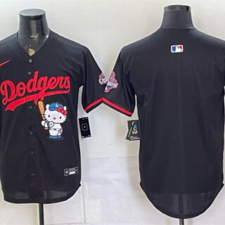 Men's Los Angeles Dodgers Blank Black Hello Kitty Night 2025 World Series Champions Patch Stitched Baseball Jersey