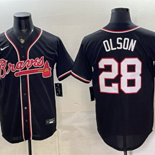 Men's Atlanta Braves #28 Matt Olson 2026 Fashion Replica Black Out Stitched Baseball Jersey