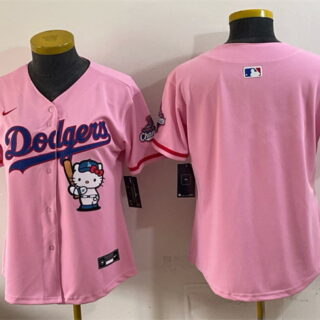 Women's Los Angeles Dodgers Blank Pink Hello Kitty Night 2025 World Series Champions Patch Stitched Baseball Jersey(Run Small)