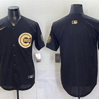 Men's Chicago Cubs Blank Black Gold 150th Anniversary Patch Stitched Baseball Jersey