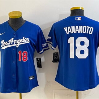 Women's Los Angeles Dodgers #18 Yoshinobu Yamamoto Royal Alternate Stadium Stitched Baseball Jersey(Run Small)