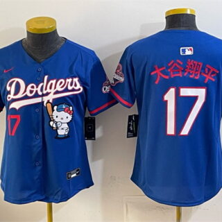 Women's Los Angeles Dodgers #17 Shohei Ohtani Royal Hello Kitty Night 2025 World Series Champions Patch Stitched Baseball Jersey(Run Small)