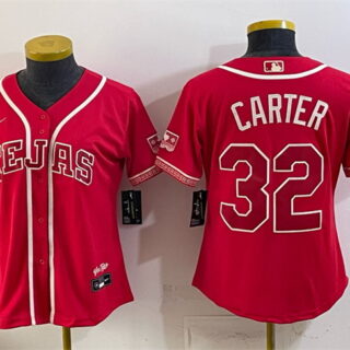 Women's Texas Rangers #32 Evan Carter Red 2026 City Connect Stadium Stitched Baseball Jersey(Run Small)