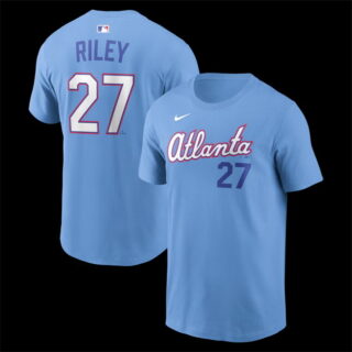 Men's Atlanta Braves #27 Austin Riley Powder Blue 2026 City Connect T-Shirt