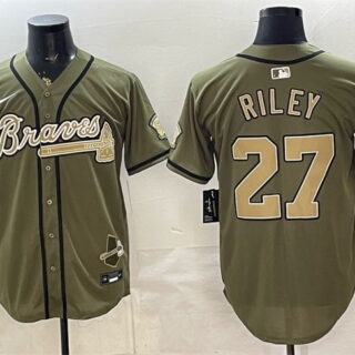 Men's Atlanta Braves #27 Austin Riley Olive 2026 Armed Forces Day Stitched Baseball Jersey