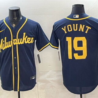 Men's Milwaukee Brewers #19 Robin Yount Navy 2025 With Patch Stitched Baseball Jersey