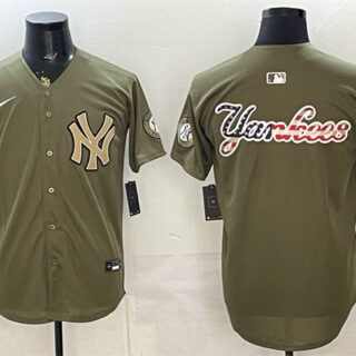 Men's New York Yankees Team Big Logo Olive 2026 Armed Forces Day Stitched Baseball Jersey