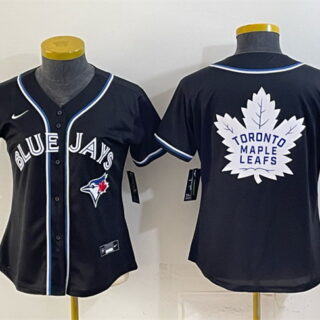 Women's Toronto Blue Jays & Leafs With White Leafs Logo 2026 Fashion Replica Black Out Stitched Baseball Jersey(Run Small)