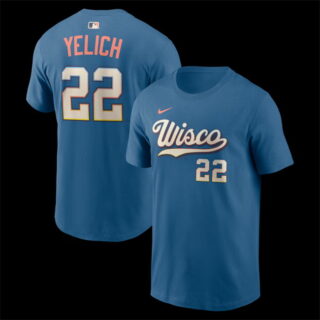 Men's Milwaukee Brewers #22 Christian Yelich Mineral Blue 2026 City Connect T-Shirt