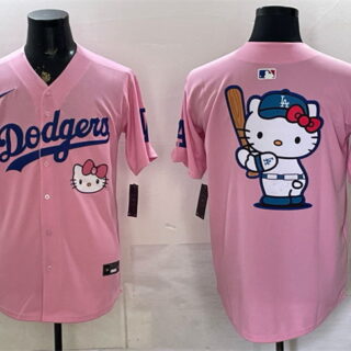 Men's Los Angeles Dodgers Team Big Logo Pink 2025 Hello Kitty Vapor Limited Stitched Baseball Jersey