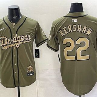 Men's Los Angeles Dodgers #22 Clayton Kershaw Olive 2026 Armed Forces Day Stitched Baseball Jersey