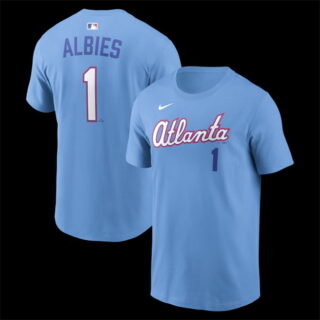 Men's Atlanta Braves #1 Ozzie Albies Powder Blue 2026 City Connect T-Shirt