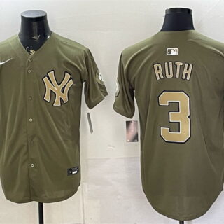 Men's New York Yankees #3 Babe Ruth Olive 2026 Armed Forces Day Stitched Baseball Jersey