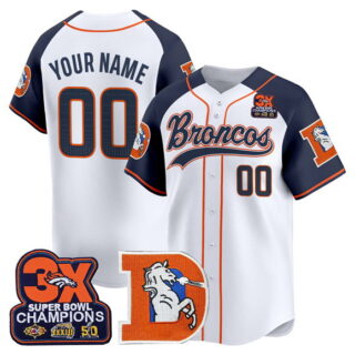 Men's Denver Broncos Active Player Custom Navy Alternate 3X Super Bowl champions Patch Throwback Vapor Stitched Baseball Jersey