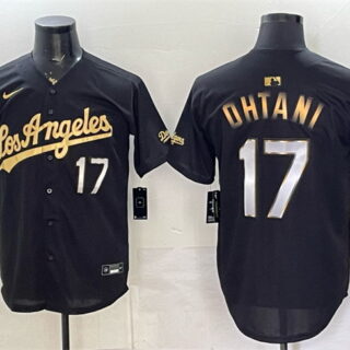Men's Los Angeles Dodgers #17 Shohei Ohtani Black Gold Limited Stitched Baseball Jersey