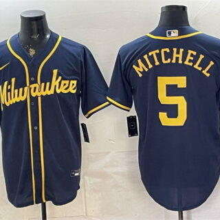 Men's Milwaukee Brewers #5 Garrett Mitchell Navy 2025 With Patch Stitched Baseball Jersey