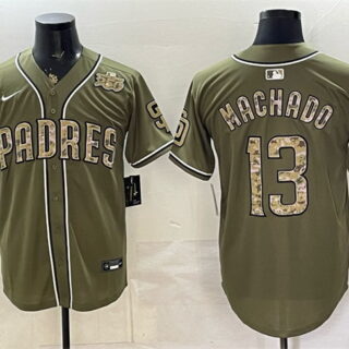 Men's San Diego Padres #13 Manny Machado Olive 2026 Armed Forces Day Stitched Baseball Jersey