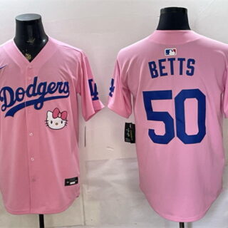 Men's Los Angeles Dodgers #50 Mookie Betts Pink 2025 Hello Kitty Vapor Limited Stitched Baseball Jersey