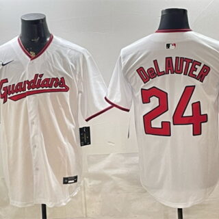 Men's Cleveland Guardians #24 Chase DeLauter White Home Limited Stitched Baseball Jersey