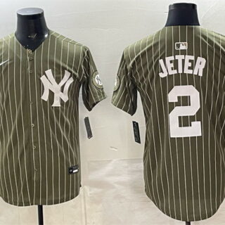 Men's New York Yankees #2 Derek Jeter Olive 2026 Armed Forces Day Salute To Service Stitched Baseball Jersey