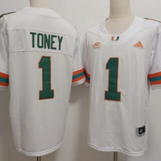 Men's Miami Hurricanes #1 Malachi Toney White Stitched Football Jersey