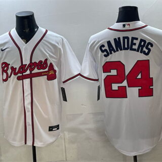Men's Atlanta Braves #24 Deion Sanders White Cool Base Stitched Baseball Jersey