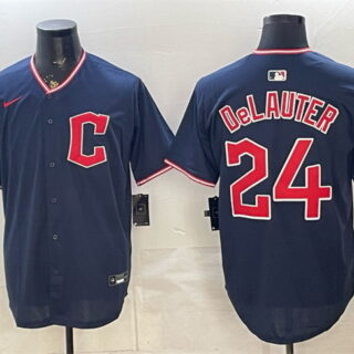 Men's Cleveland Guardians #24 Chase DeLauter Navy Limited Stitched Baseball Jersey