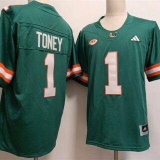 Men's Miami Hurricanes #1 Malachi Toney Aqua Stitched Football Jerseys