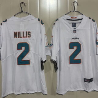 Men's Miami Dolphins #2 Malik Willis White 2026 Vapor Limited Stitched Football Jersey