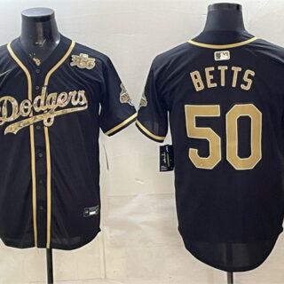 Men's Los Angeles Dodgers #50 Mookie Betts Black Military Appreciation Game Day Stitched Baseball Jersey