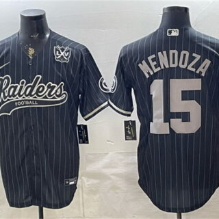 Men's Las Vegas Raiders #15 Fernando Mendoza Black 65th Anniversary Patch Cool Base Stitched Baseball Jersey